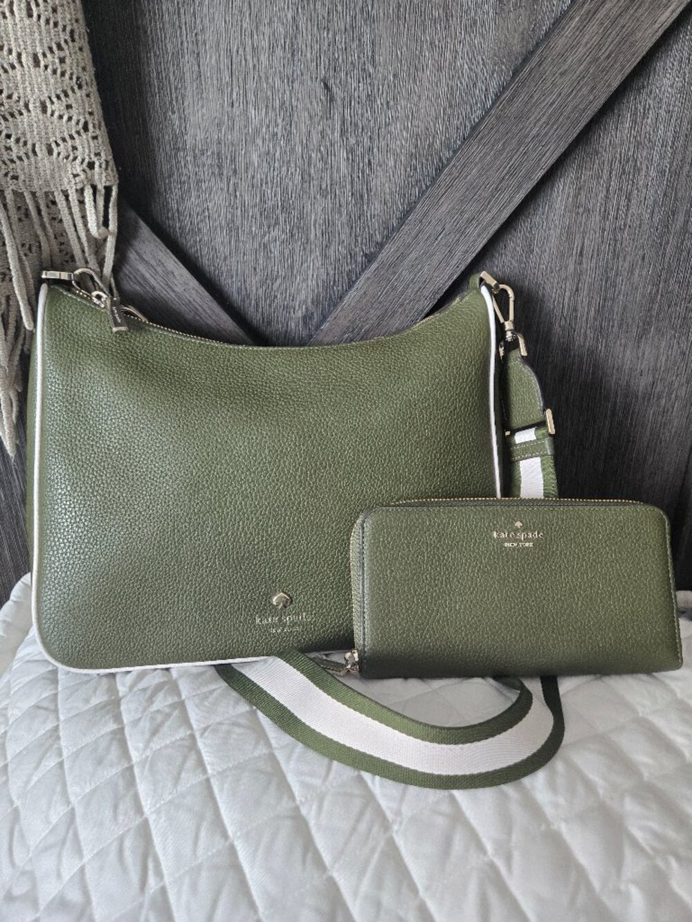 Kate Spade Olive Green Pebbled Purse and Matching Wallet SET